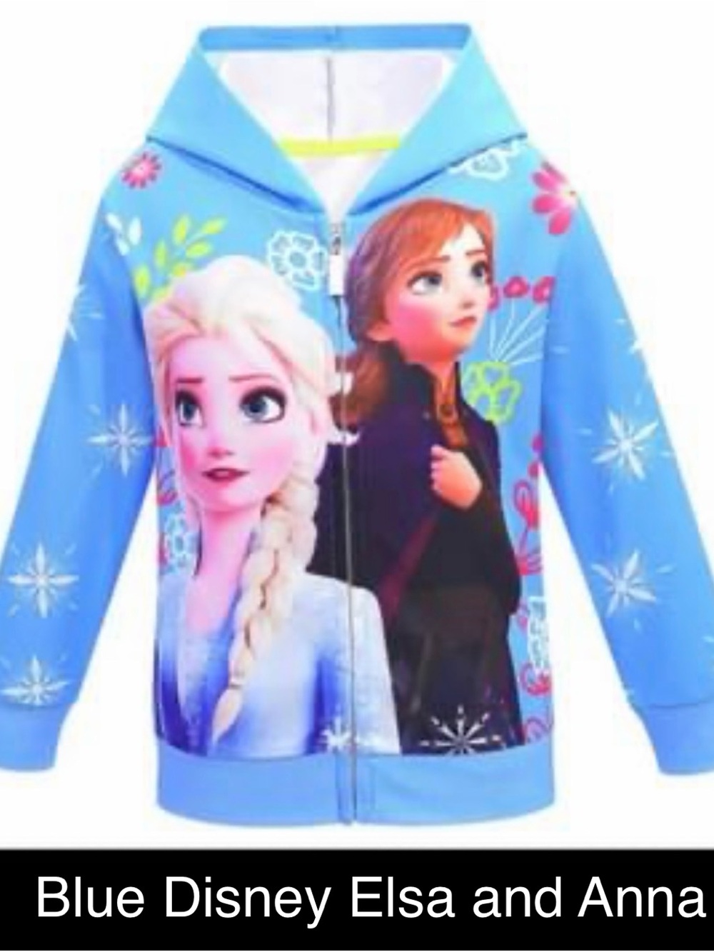 Disney Blue Elsa and Anna Zip Hoodie with Floral Accents